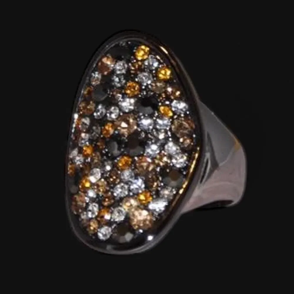 Vintage Lia Sophia Crystal Pave Shield Ring